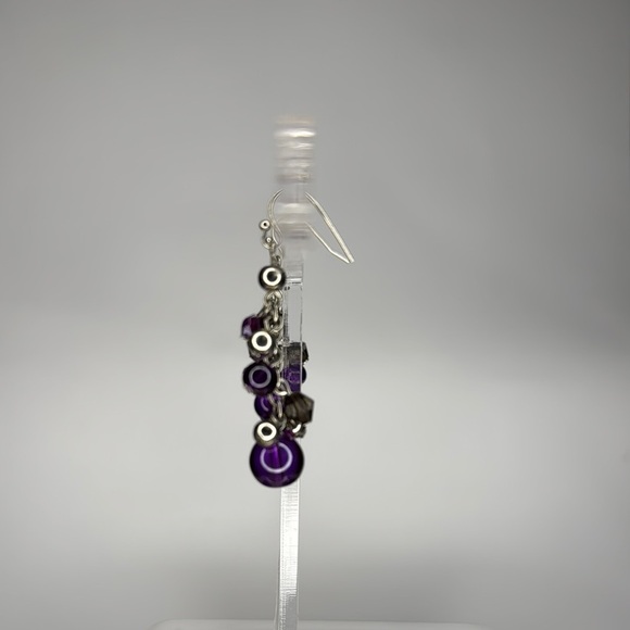 Purple and Silver Cluster Drop Earrings - Picture 3 of 4